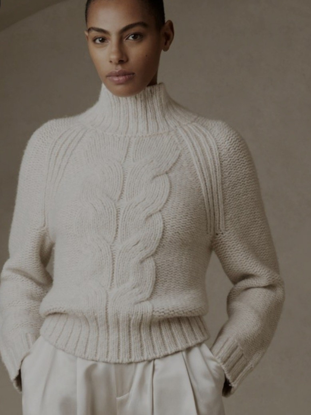 Banana Republic Cream Cable Turtleneck Sweater - Women